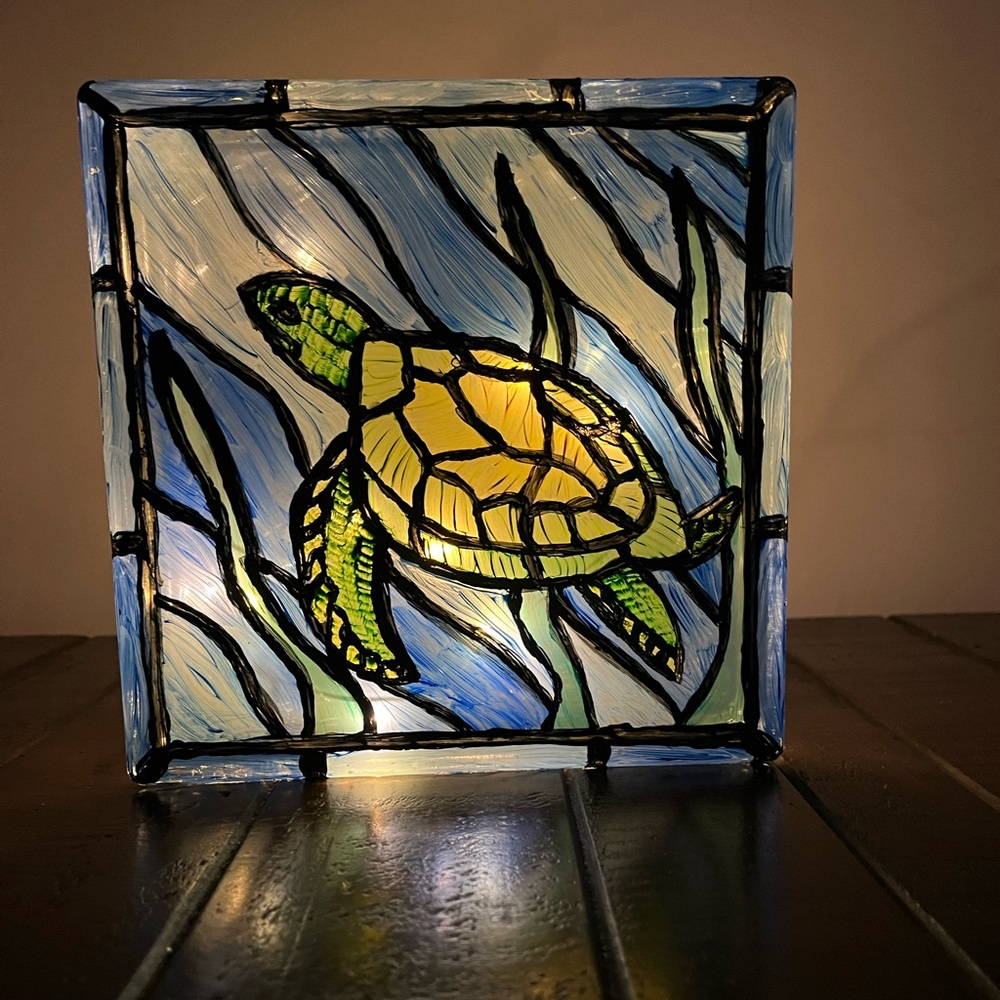 Hand Painted One Of A Kind Glass Block with LED Lights